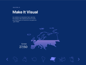 An image showing app design's UI elements in the form of continents partially filled with blue gradient