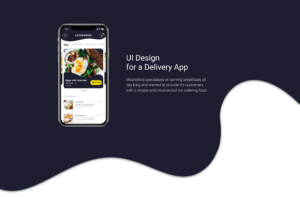The second block of the mobile app's case study showing the design of category screen and text with descriptions of the app's idea