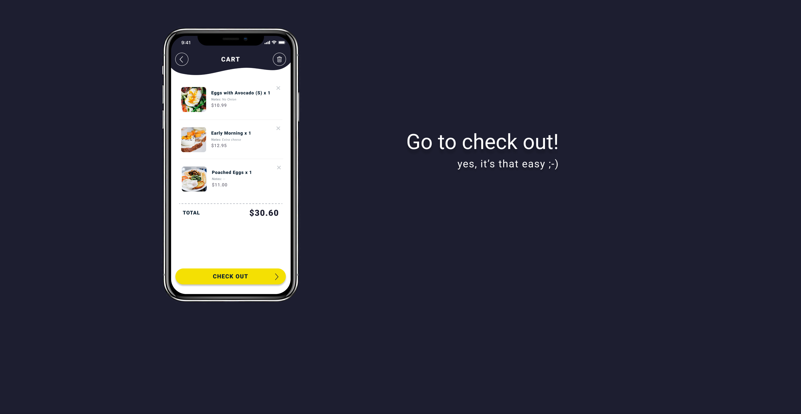 The final image of the delivery app case study showing the design of the checkout process